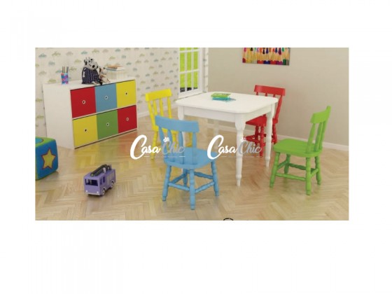 Conjunto Mesa Infatil para Criança Torneada com 04 Cadeiras Torneadas 0.60 x 0.60 Quadrada